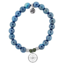 Load image into Gallery viewer, Blue Agate Stone Bracelet with Compass Rose Sterling Silver Charm

