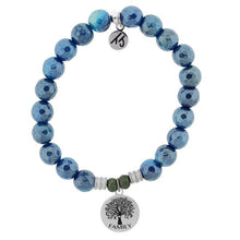 Load image into Gallery viewer, Blue Agate Stone Bracelet with Family Tree Circle Sterling Silver Charm
