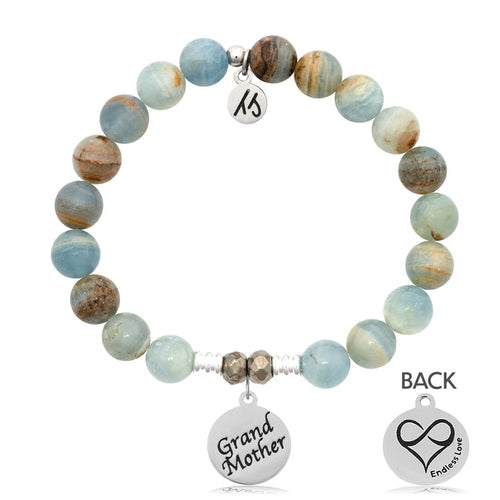 Blue Calcite Stone Bracelet with Grandmother Endless Love Sterling Silver Charm
