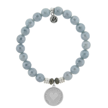 Blue Quartzite Stone Bracelet with Always in My Heart Sterling Silver Charm