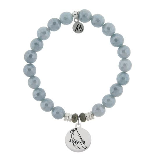Blue Quartzite Stone Bracelet with Cardinal Sterling Silver Charm