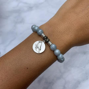 Blue Quartzite Stone Bracelet with Cardinal Sterling Silver Charm