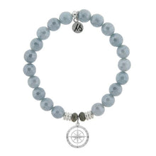 Load image into Gallery viewer, Blue Quartzite Stone Bracelet with Compass Rose Sterling Silver Charm
