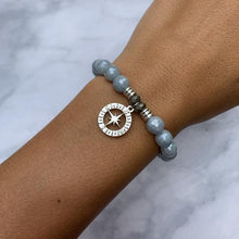 Load image into Gallery viewer, Blue Quartzite Stone Bracelet with Compass Rose Sterling Silver Charm
