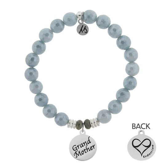 Blue Quartzite Stone Bracelet with Grandmother Endless Love Sterling Silver Charm