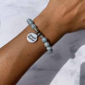 Blue Quartzite Stone Bracelet with Grandmother Endless Love Sterling Silver Charm