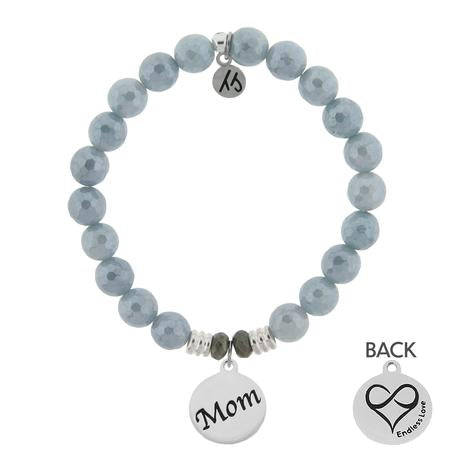 Blue Quartzite Stone Bracelet with Mom Endless Love Sterling Silver Charm