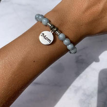 Load image into Gallery viewer, Blue Quartzite Stone Bracelet with Mom Endless Love Sterling Silver Charm
