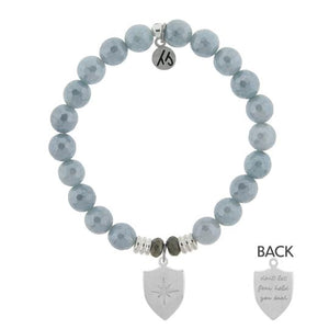 Blue Quartzite Stone Bracelet with Shield of Strength Sterling Silver Charm