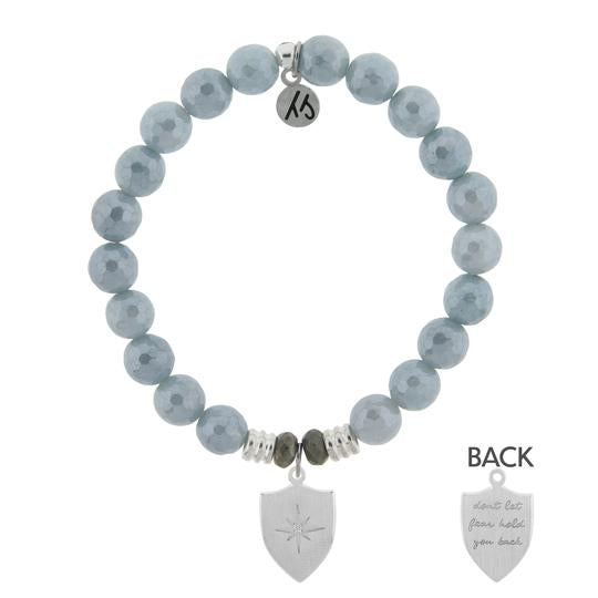 Blue Quartzite Stone Bracelet with Shield of Strength Sterling Silver Charm