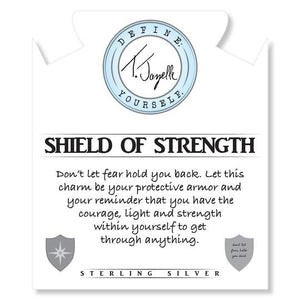 Blue Quartzite Stone Bracelet with Shield of Strength Sterling Silver Charm