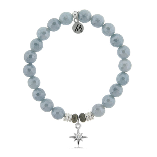 Blue Quartzite Stone Bracelet with It's Your Year Sterling Silver Charm