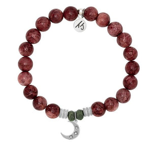 Brick Red Jasper Stone Bracelet with Friendship Stars Sterling Silver Charm