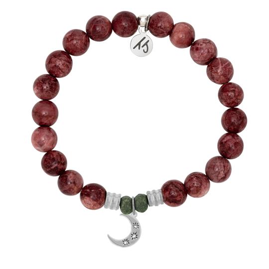 Brick Red Jasper Stone Bracelet with Friendship Stars Sterling Silver Charm