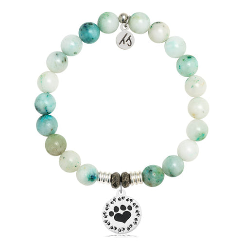 Caribbean Quartzite Stone Bracelet with Paw Print Sterling Silver Charm