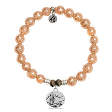 Load image into Gallery viewer, Champagne Agate Stone Bracelet with Cactus Sterling Silver Charm

