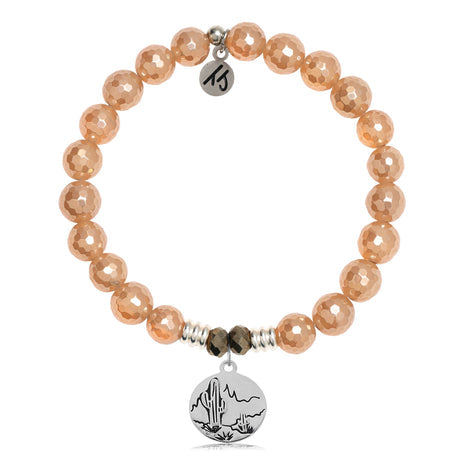 Champagne Agate Stone Bracelet with Cactus Sterling Silver Charm