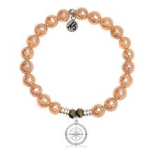 Load image into Gallery viewer, Champagne Agate Stone Bracelet with Compass Rose Sterling Silver Charm
