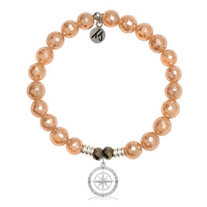 Champagne Agate Stone Bracelet with Compass Rose Sterling Silver Charm