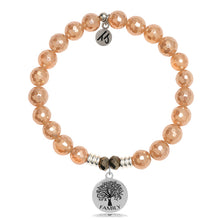 Load image into Gallery viewer, Champagne Agate Stone Bracelet with Family Tree Circle Sterling Silver Charm
