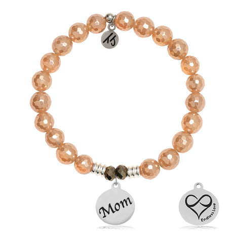 Champagne Agate Stone Bracelet with Mom Endless Love Sterling Silver Charm