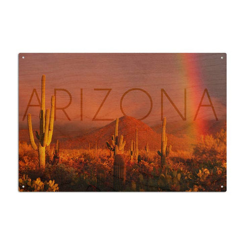Wood Sign - Arizona Cactus and Rainbow Photo Wall Decor - 6x9