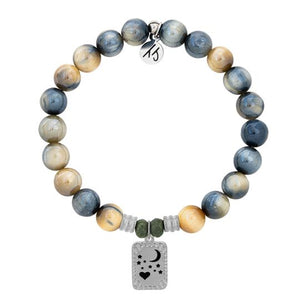 Dream Tiger's Eye Stone Bracelet with Moon and Back Sterling Silver Charm