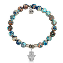 Load image into Gallery viewer, Earth Jasper Stone Bracelet with Hamsa Sterling Silver Charm
