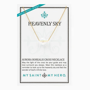 Heavenly Sky Necklace - Aurora Borealis Cross - Gold