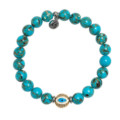 Evil Eye Bead with Blue Shell Gemstones Bracelet