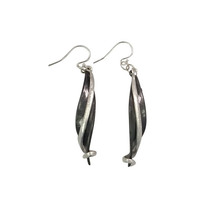 Silver/Hematite Drop Swirl Earrings