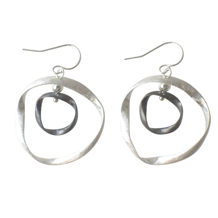 Two Tone Silver/Hematite Hoops Earrings