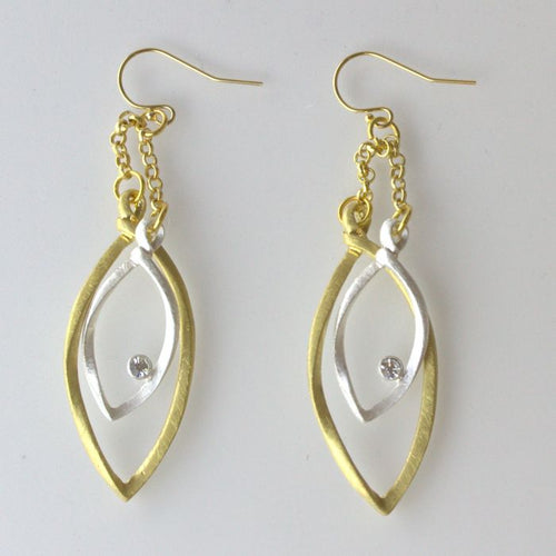Two Tone Diamond Hoop on Chain Earrings