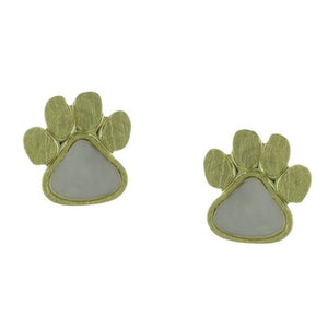 Gold Dog Paw w/MOP Post Earrings