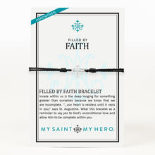 Load image into Gallery viewer, My Saint My Hero Filled by Faith Open Cross Bracelet Black with Silver
