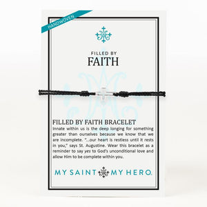 My Saint My Hero Filled by Faith Open Cross Bracelet Black with Silver