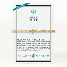 Load image into Gallery viewer, My Saint My Hero Filled by Faith Open Cross Bracelet Metallic Gold with Gold
