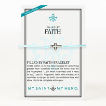 Load image into Gallery viewer, My Saint My Hero Filled by Faith Open Cross Bracelet Mint with Silver
