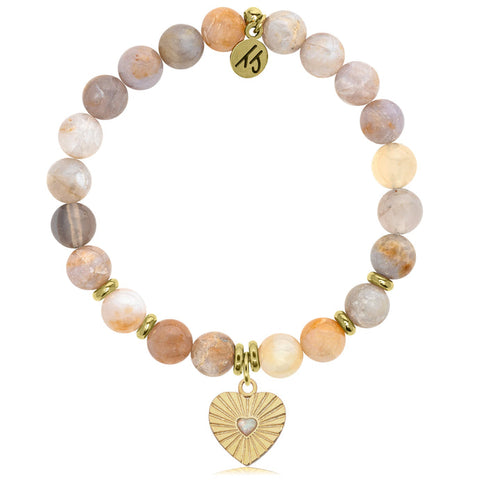 Gold Collection - Australian Agate Stone Bracelet with Heart Opal Gold Charm
