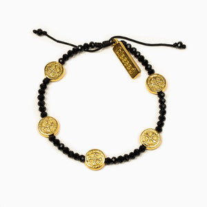 My Saint My Hero Gratitude Crystal Bracelet Black with Gold medal