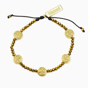 My Saint My Hero Gratitude Crystal Bracelet Gold with Gold medal