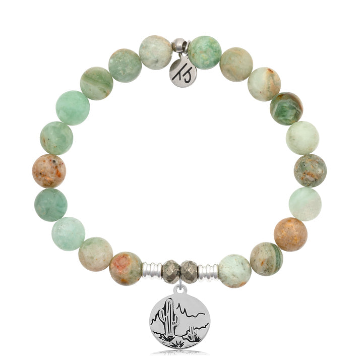 T. Jazelle Green Quartz Stone Bracelet with Cactus Sterling Silver Charm