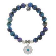 Load image into Gallery viewer, Indigo Tiger&#39;s Eye Stone Bracelet with Good Karma Sterling Silver Charm
