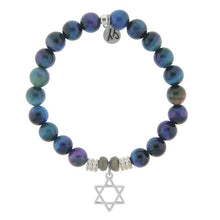 Load image into Gallery viewer, Indigo Tiger&#39;s Eye Stone Bracelet with Star of David Sterling Silver Charm
