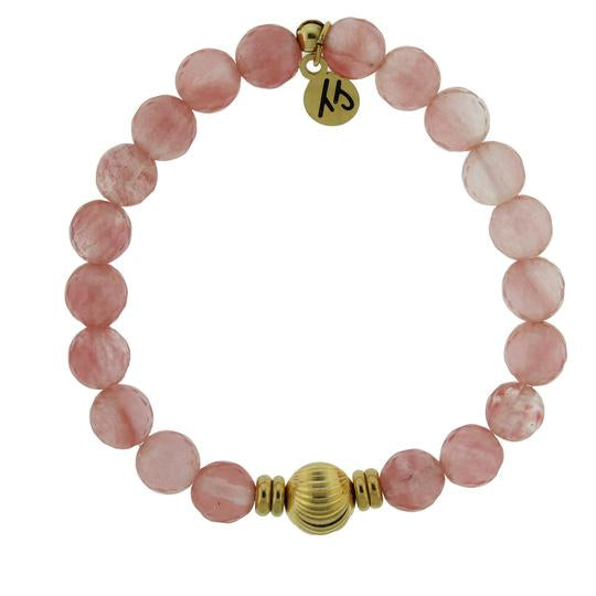 Gold Collection - Journey Wave Bracelet with Watermelon Quartz and Gold Wave Ball