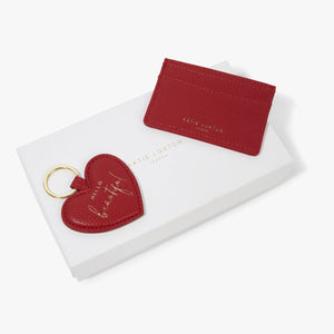 Heart Keychain & Card Holder Set - Red