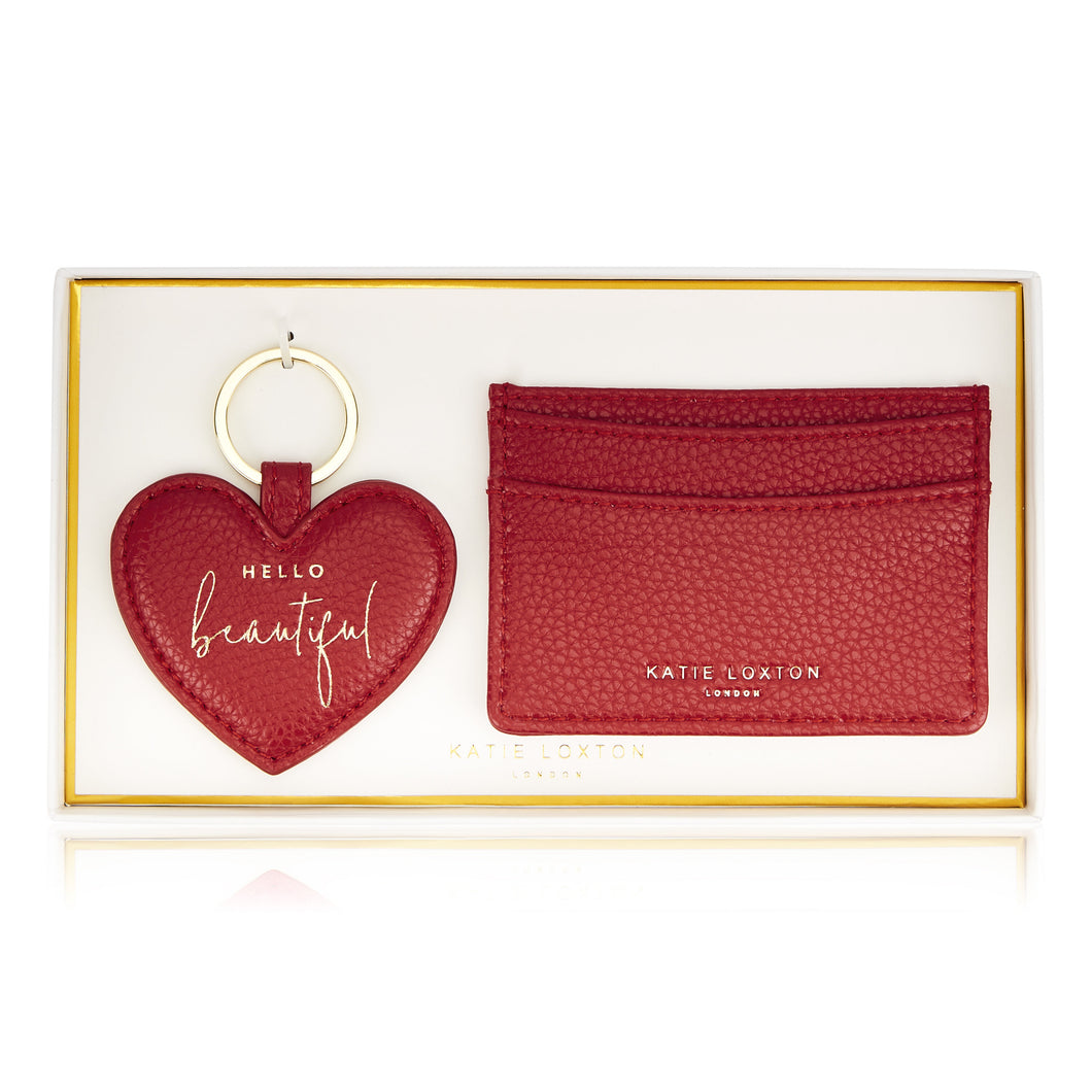 Heart Keychain & Card Holder Set - Red