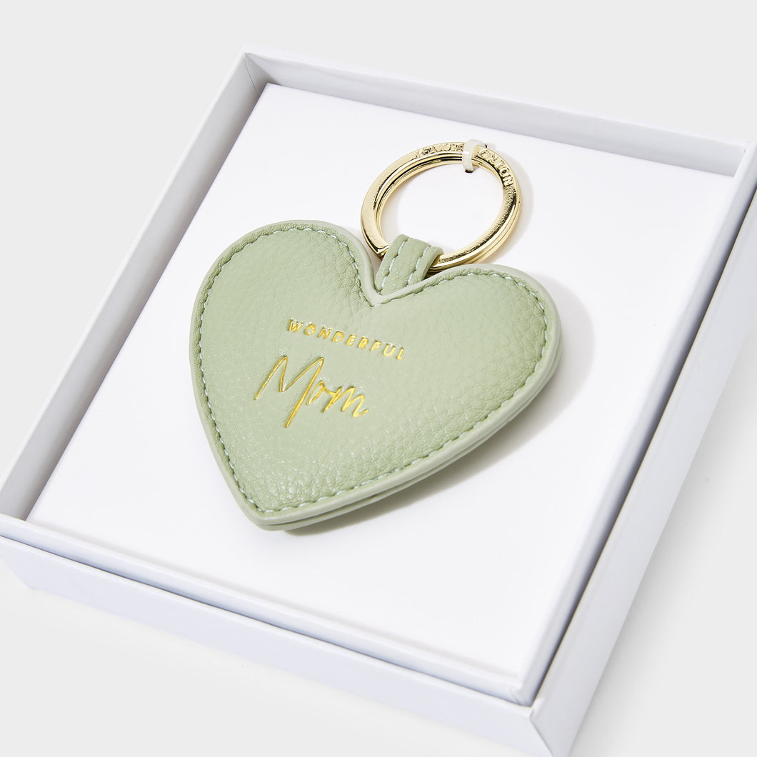 Beautifully Boxed Heart Keyring - Wonderful Mom - Sage Green