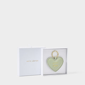Beautifully Boxed Heart Keyring - Wonderful Mom - Sage Green