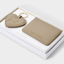 Load image into Gallery viewer, Heart Keychain &amp; Card Holder Set - Fabulous Friend - Taupe
